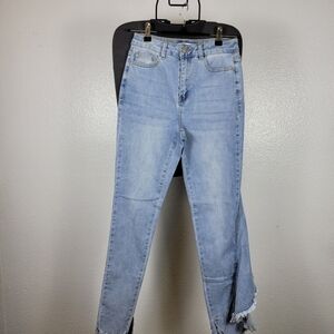 K.Jordan Asymmetrical Left Side Ruffle Acid Wash Slim Blue Jeans Size 4